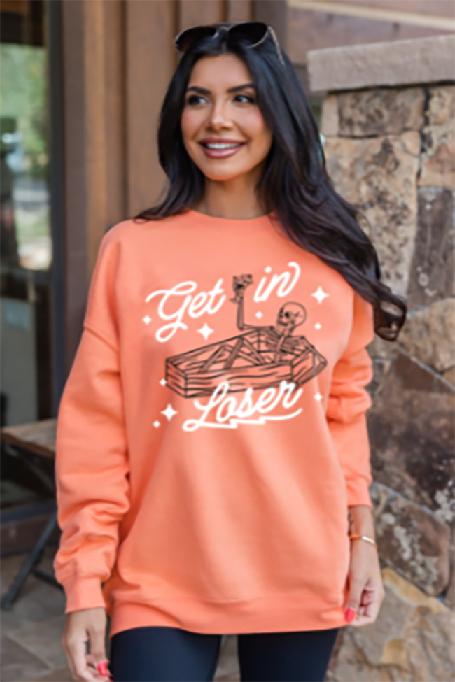 Get In Loser Orange Oversized Graphic Sweatshirt