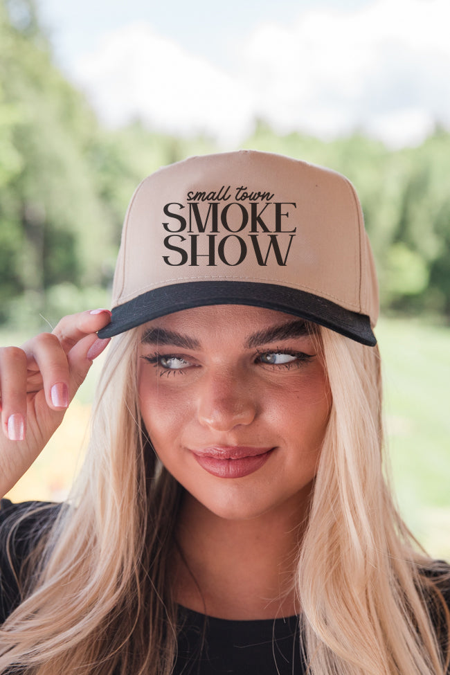 Small Town Smoke Show Black and Khaki Trucker Hat