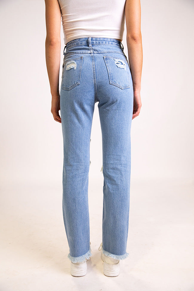 Megan Light Wash Distressed Straight Leg Mom Jeans