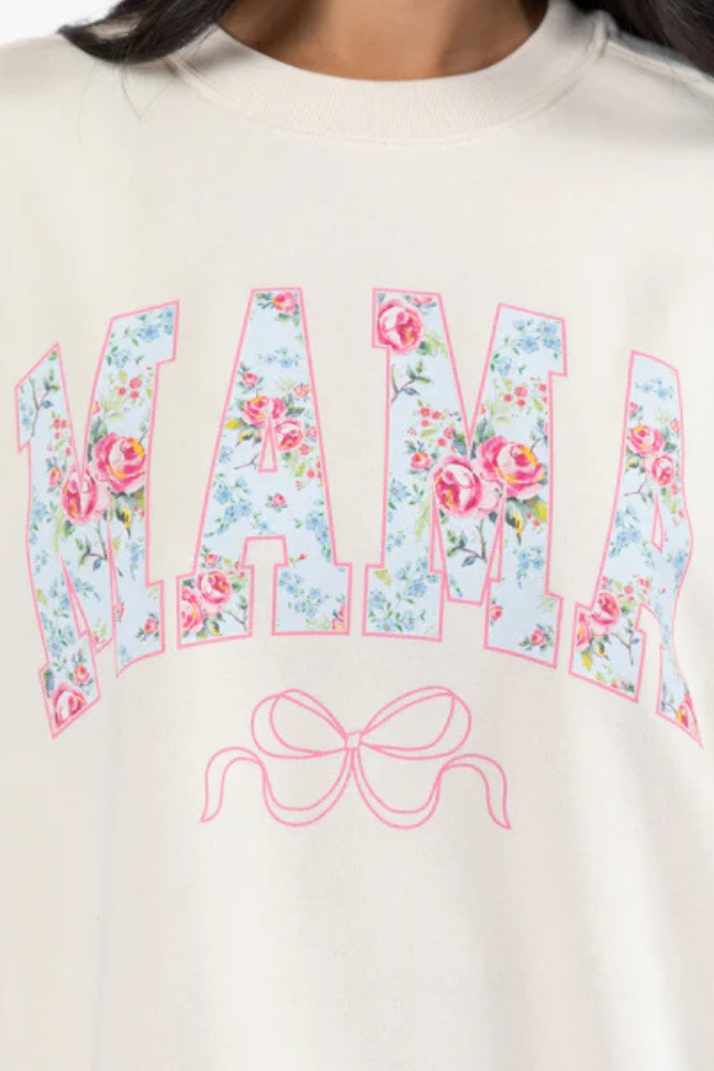 Mama Floral Bow Cream Graphic Sweatshirt – Pink Lily