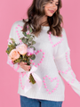 Adore You Ivory and Pink Oversized Heart Pom Sweater - Coming Soon