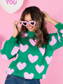 I'll Be There Green Fuzzy Heart Sweater