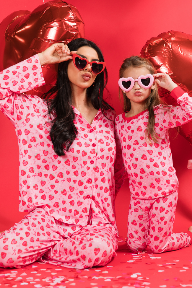 Kid's Sweet Dreams Strawberry Hearts Pajama Set