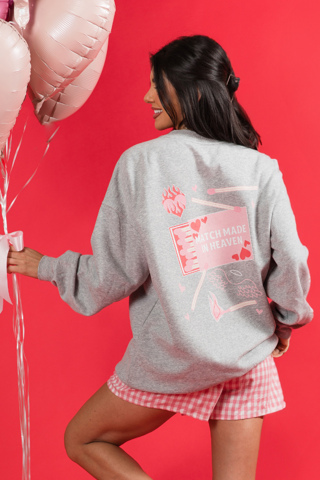 Match Made In Heaven Light Grey Oversized Graphic Sweatshirt