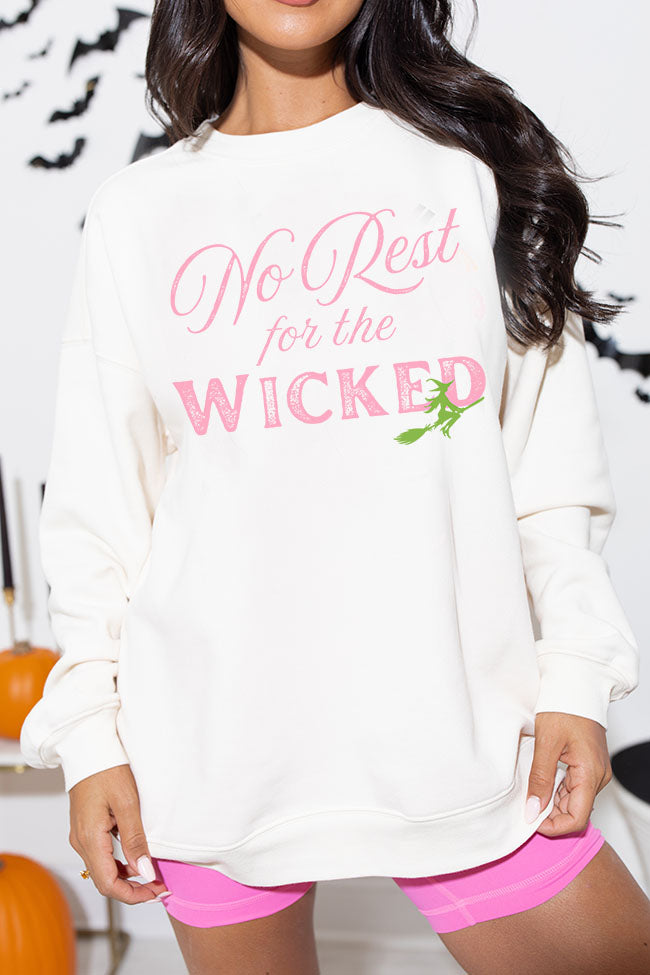 No Rest For The Wicked Cream Oversized Graphic Sweatshirt