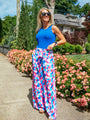 Fashionably Late Geometric Blue And Pink Belted Pants Kalee Rogers X Pink Lily