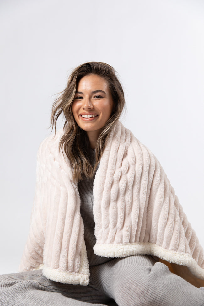 Cozy On Up Cream Luxe Fur Sherpa Lined Blanket DOORBUSTER