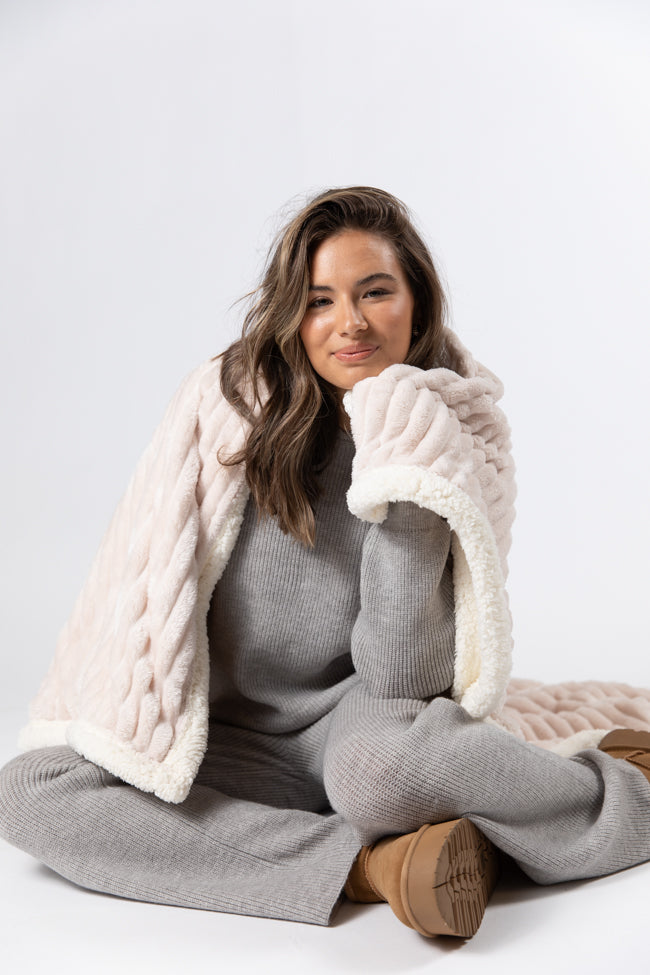 Cozy On Up Cream Luxe Fur Sherpa Lined Blanket DOORBUSTER