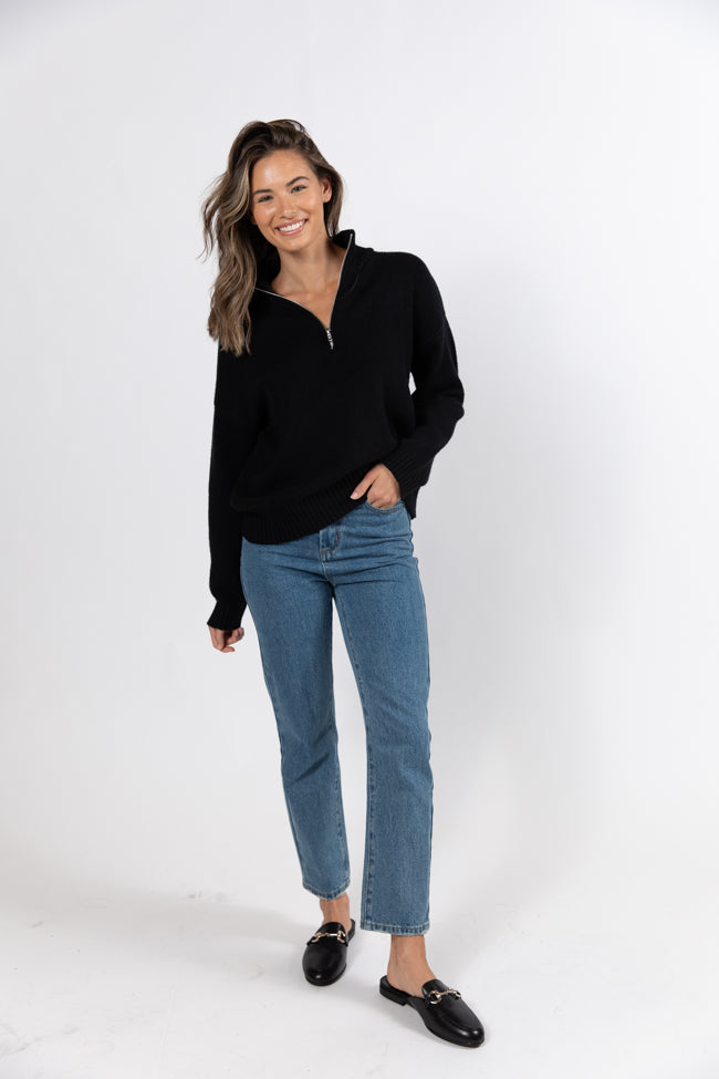 Roll With It Black Solid Quarter Zip Sweater DOORBUSTER