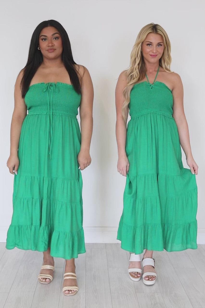 All Dolled Up Kelly Green Midi Dress, Women's Large - for Spring - Pink Lily Boutique