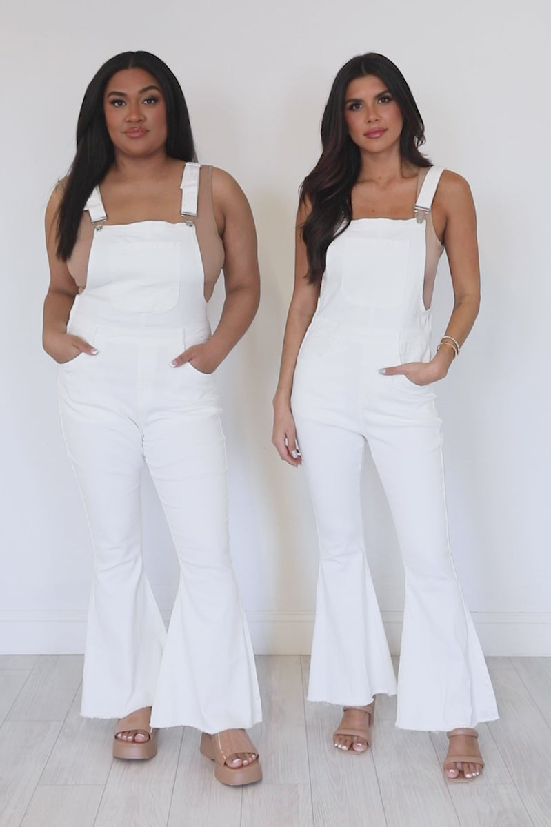 My Baby Loves Me White Flared Overalls Short FINAL SALE Pink Lily