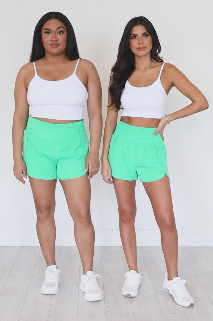 Errands To Run Solid Green High Waisted Athletic Shorts FINAL SALE – Pink  Lily