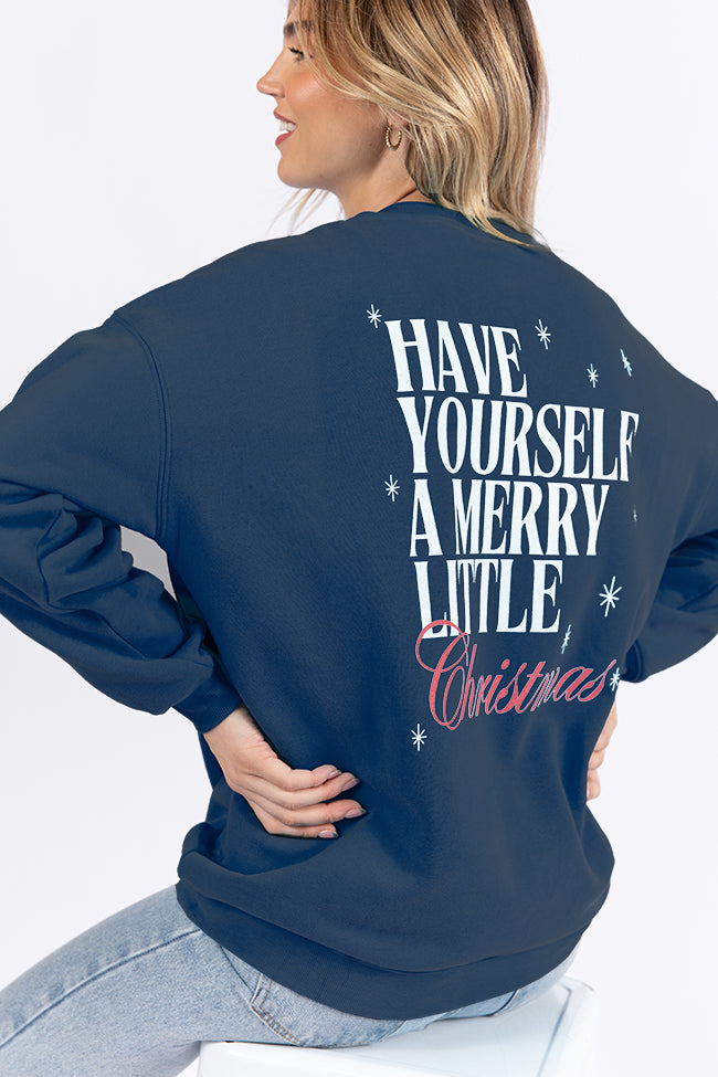 Have Yourself A Merry Little Christmas Navy Oversized Graphic Sweatshirt