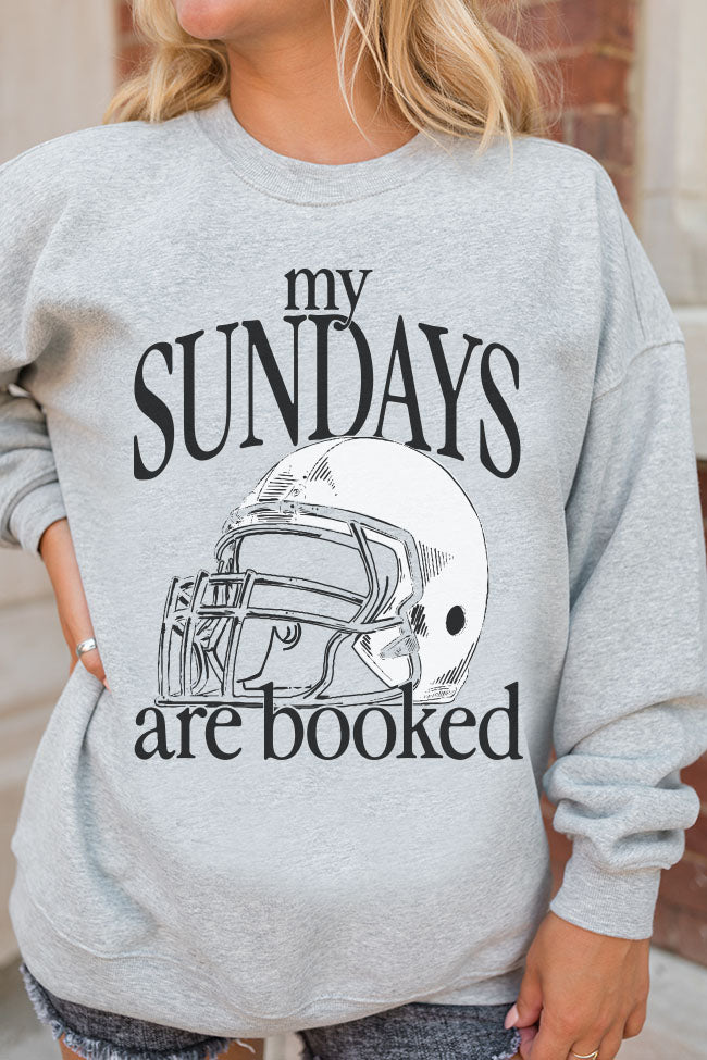 My Sundays Are Booked Neutral Light Grey Oversized Graphic Sweatshirt