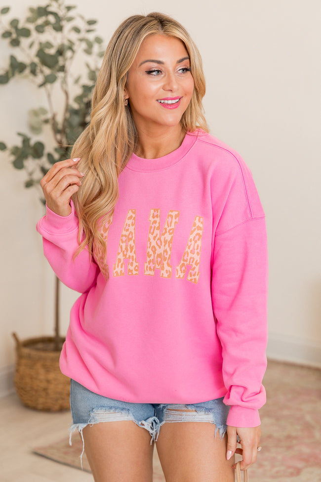 Mama Leopard Pink Oversized Graphic Sweatshirt