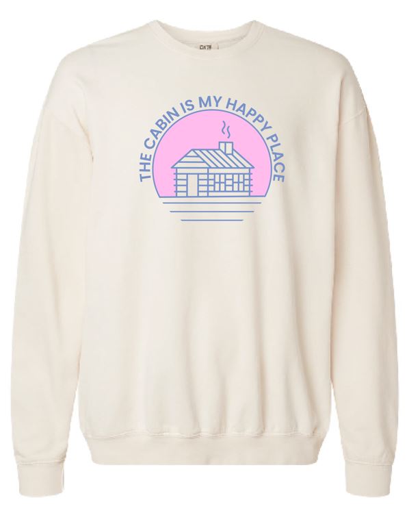 The Cabin Is My Happy Place Cream Oversized Graphic Sweatshirt