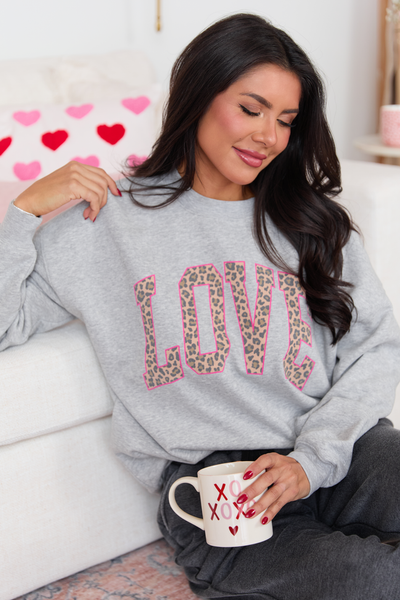 Love Block Leopard Light Grey Graphic Sweatshirt SALE
