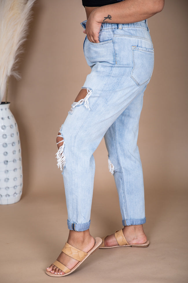 Kristen Paperbag Waist Light Wash Distressed Mom Jeans FINAL SALE