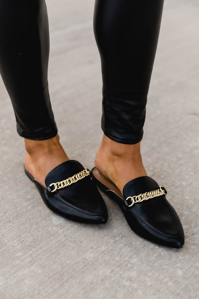 Black cheap leather mules