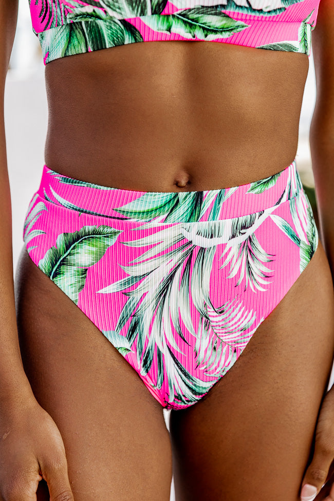 Island Resort Pink Tropical Ribbed Cheeky Bikini Bottoms FINAL SALE