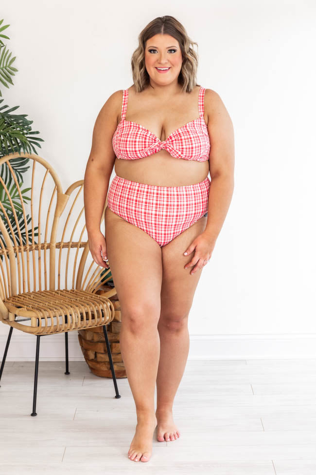 Surfing The Coast Plaid Textured Pink Swimsuit Bottoms FINAL SALE