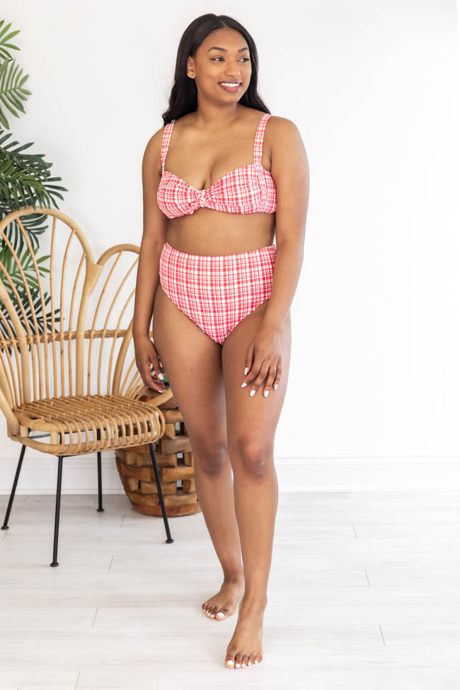 Surfing The Coast Plaid Textured Pink Swimsuit Top FINAL SALE