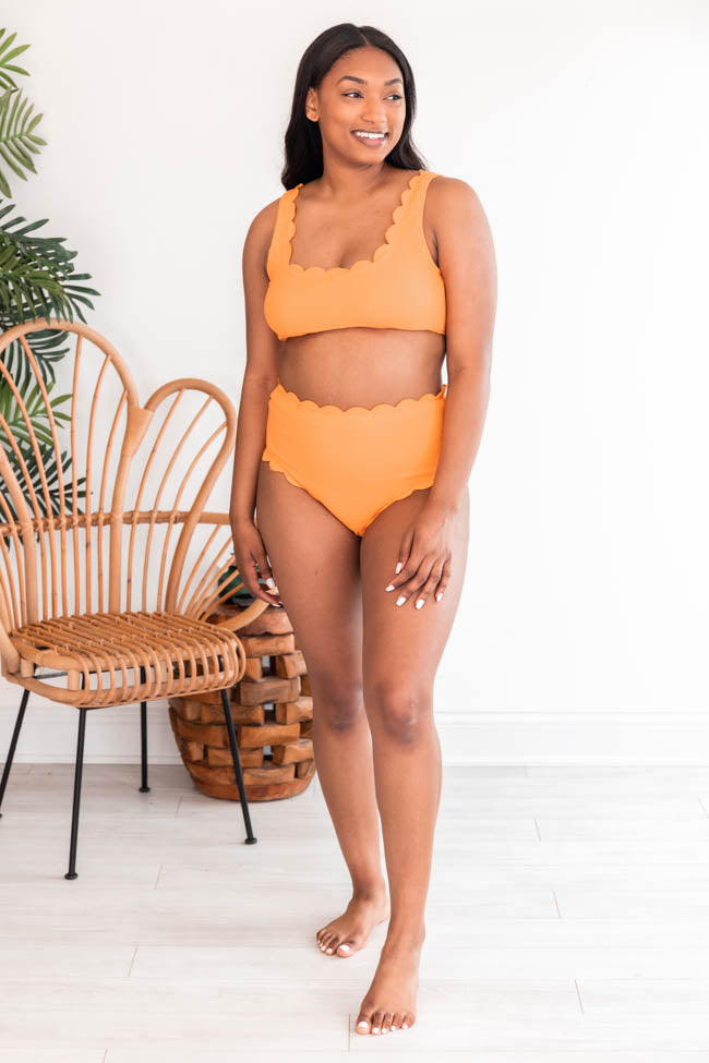 Ponder The Ocean Scalloped Ribbed Orange Swimsuit Top FINAL SALE – Pink Lily
