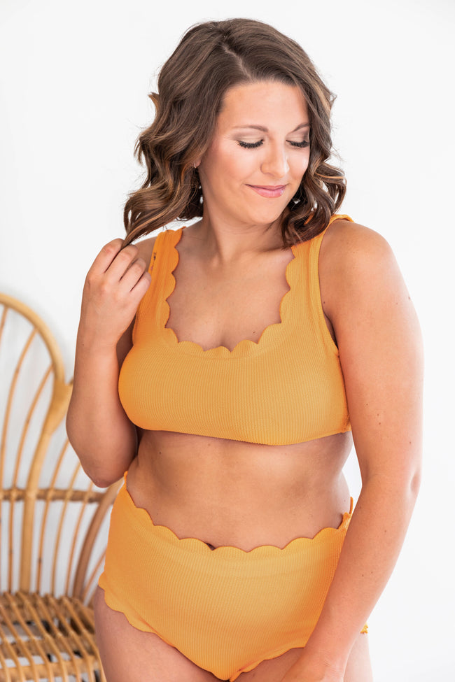 Ponder The Ocean Scalloped Ribbed Orange Swimsuit Top FINAL SALE