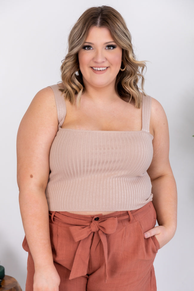 Fine And Dandy Taupe Cropped Ribbed Tank FINAL SALE