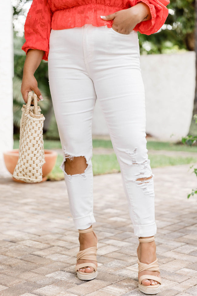 Everly Distressed White Skinny Jeans FINAL SALE – Pink Lily
