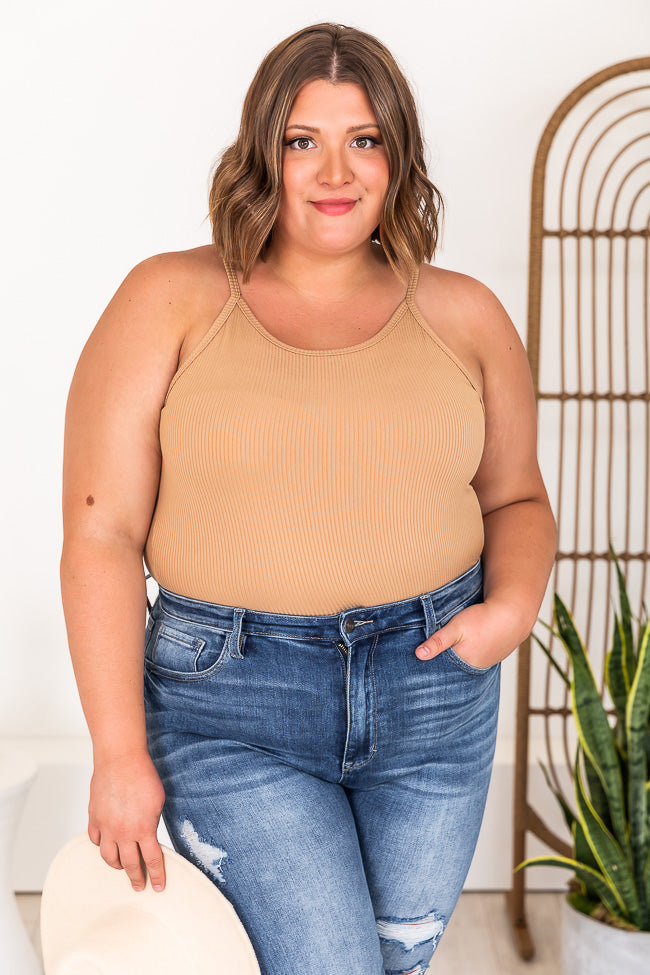 Not Amused Ribbed Bodysuit - Taupe