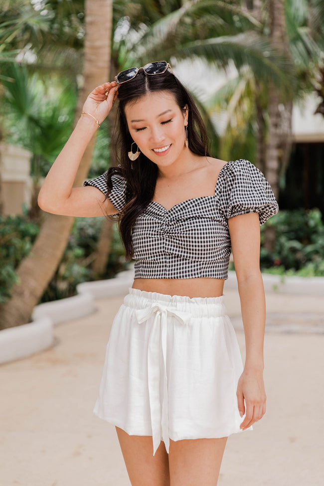 You're Genuine Cropped Gingham Black Blouse FINAL SALE