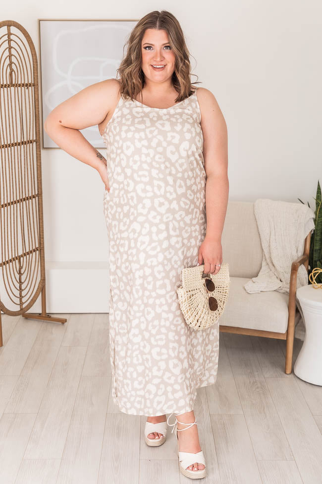 An Exotic Escape Taupe Animal Print Maxi Dress FINAL SALE