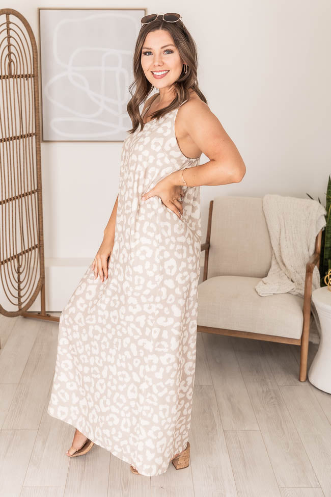 An Exotic Escape Taupe Animal Print Maxi Dress FINAL SALE