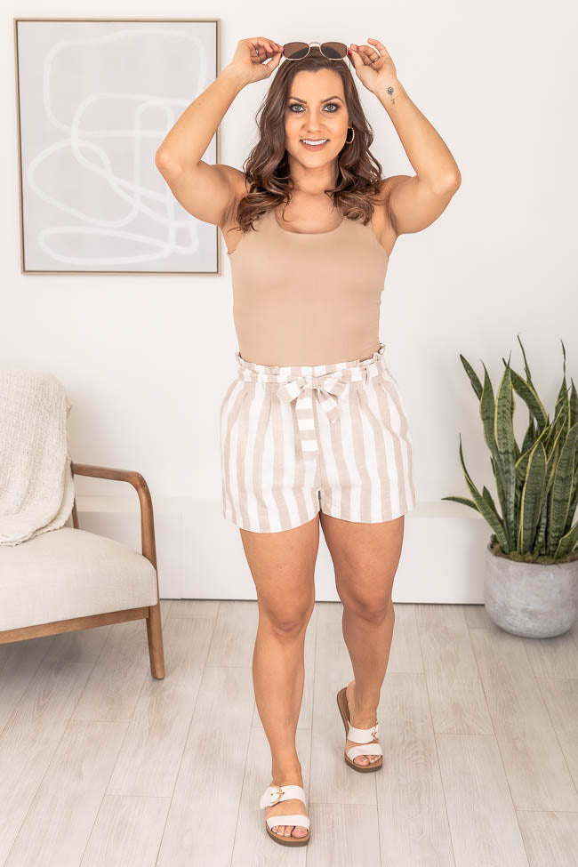 A Matter Of Time Striped Taupe Shorts FINAL SALE