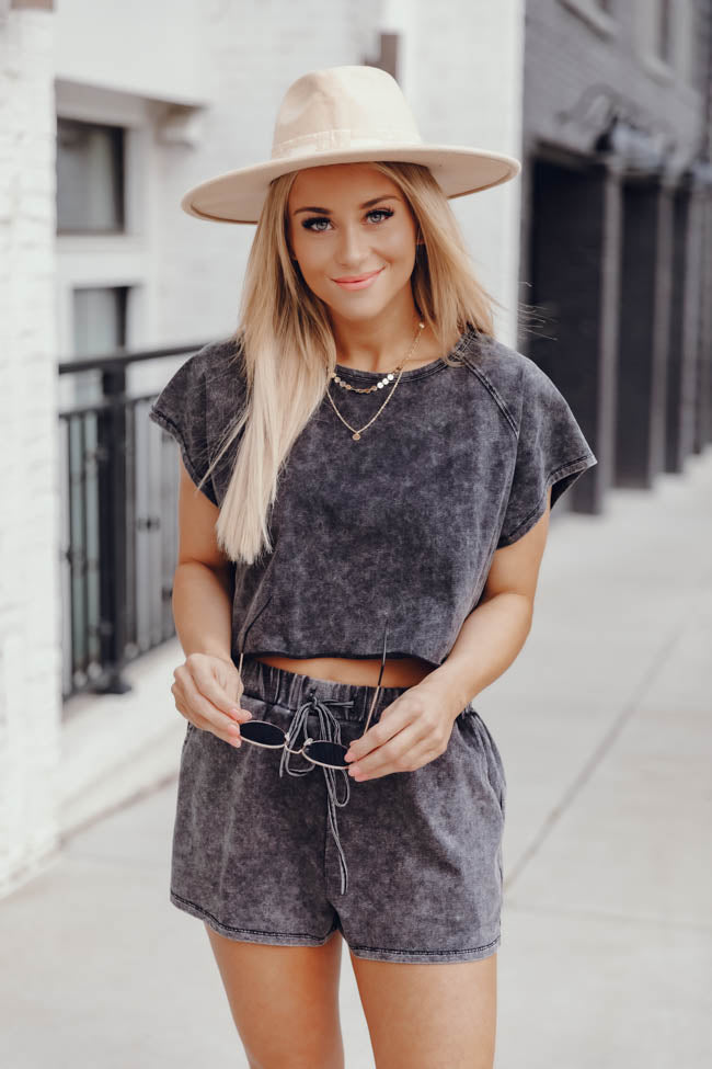 Never Holding Back Acid Wash Charcoal Cropped Tee FINAL SALE