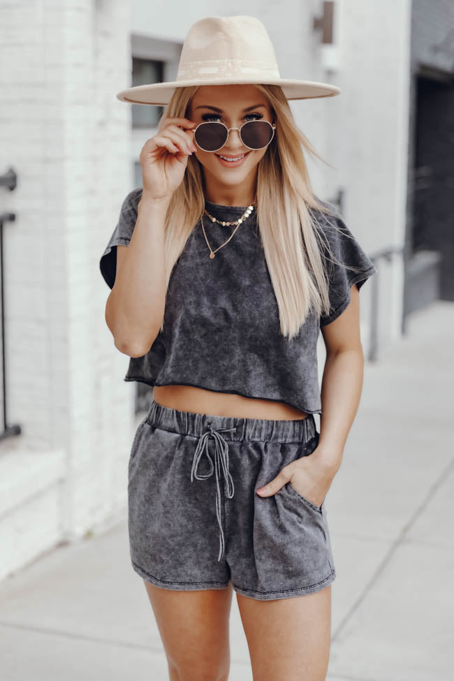 Never Holding Back Acid Wash Charcoal Cropped Tee FINAL SALE