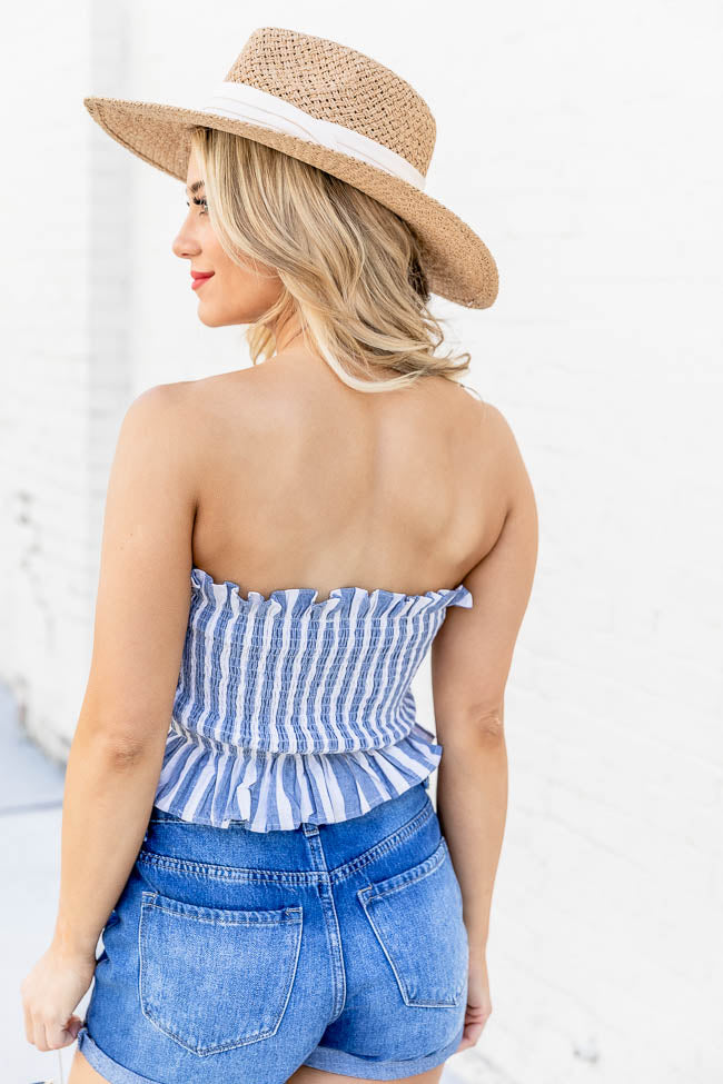 Streets Of Memories Striped Smocked Blue Cropped Blouse FINAL SALE