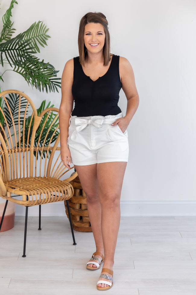 Every Opportunity Paperbag Belted White Shorts FINAL SALE