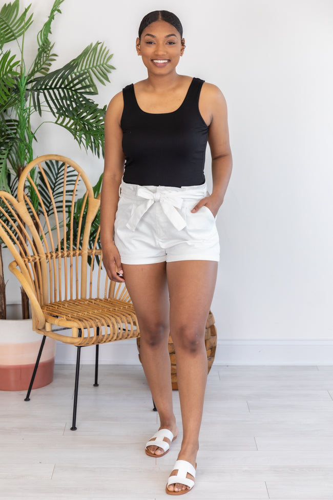 Every Opportunity Paperbag Belted White Shorts FINAL SALE