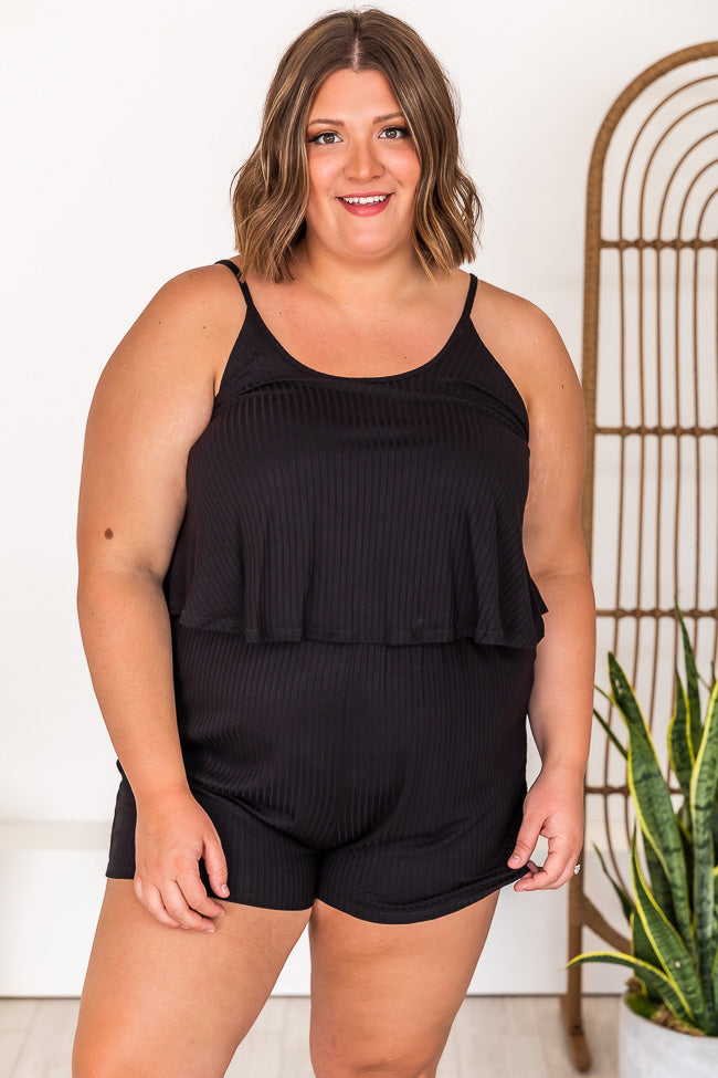 Forgetting The Past Ribbed Black Romper FINAL SALE