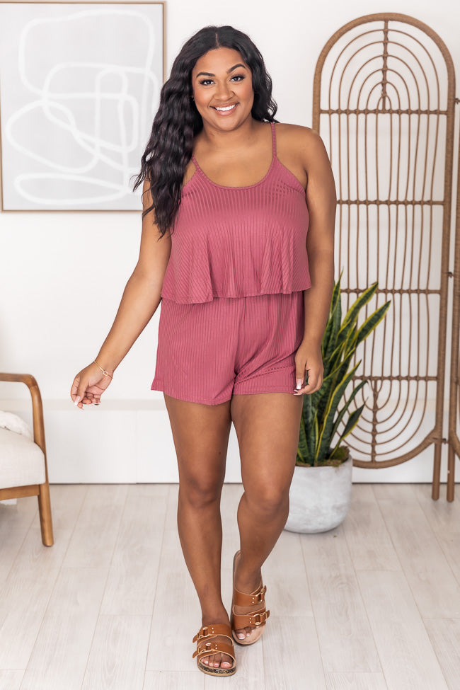 Forgetting The Past Ribbed Mauve Romper FINAL SALE
