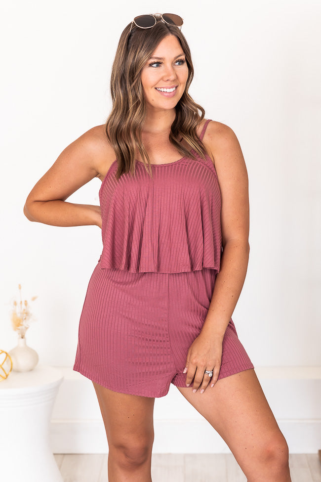 Forgetting The Past Ribbed Mauve Romper FINAL SALE