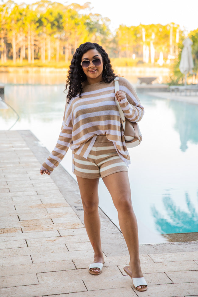 Valley Dance Taupe/White Stripe Knit Shorts FINAL SALE