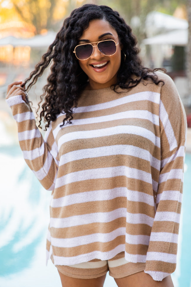 Valley Dance Taupe/White Stripe Knit Sweater FINAL SALE