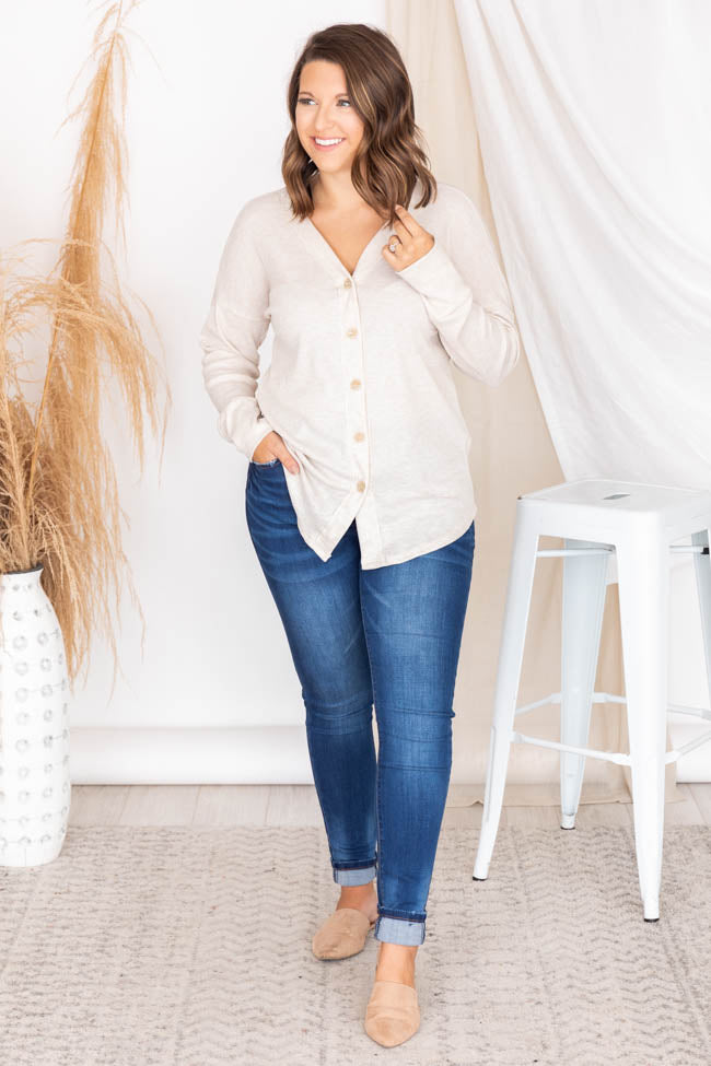 Above All Else Oatmeal Button Down Blouse FINAL SALE