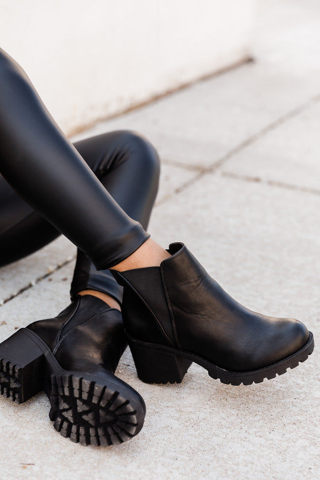 Deena Black Leather Platform Booties