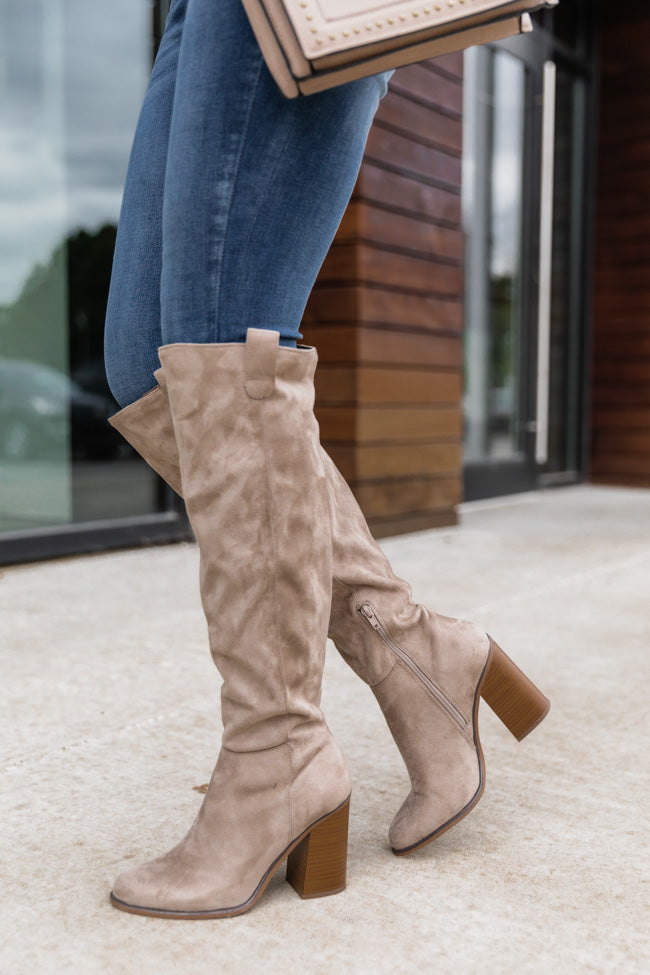 Hadley Beige Suede Knee Boots – Pink Lily