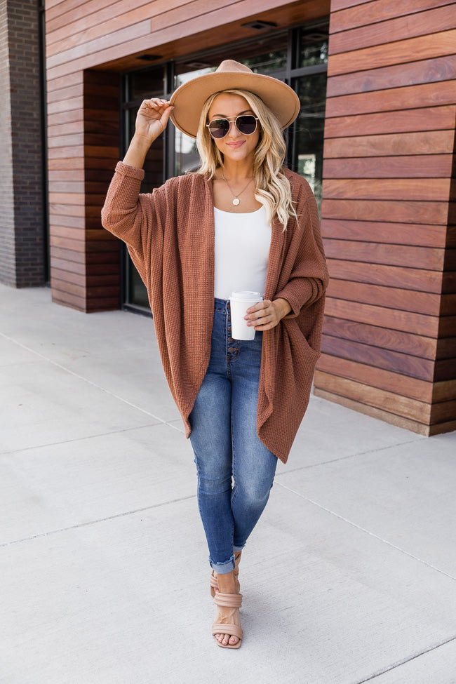 Exclaim My Love Brown Waffle Knit Cardigan