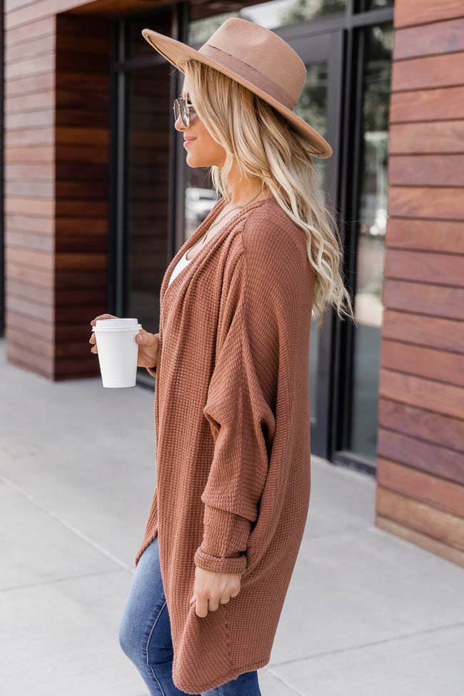 Exclaim My Love Brown Waffle Knit Cardigan
